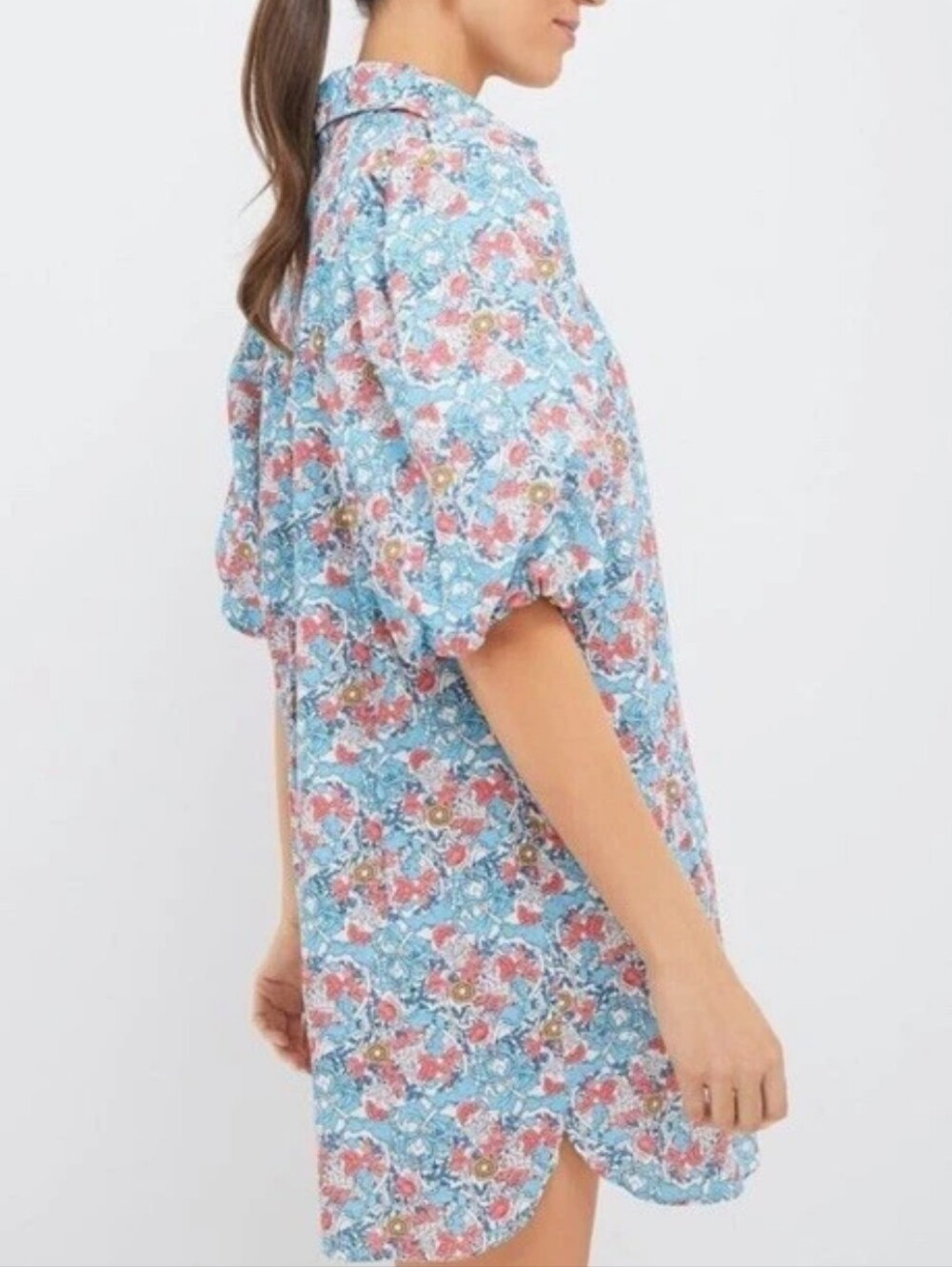 Tuckernuck Hyacinth House Blue & Coral Vines Cassidy Mini Shirt Dress XS - Picture 11 of 11